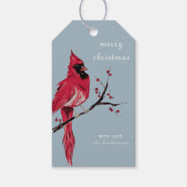 Etiqueta Para Presente Marcas de Presente de Natal com Cardinal em Aquare