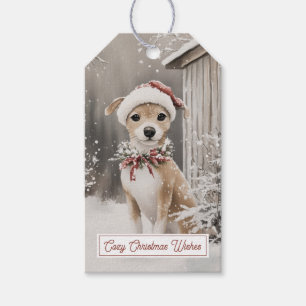 Etiqueta Para Presente Marcas de Presente de Natal de Cachorro no Inverno