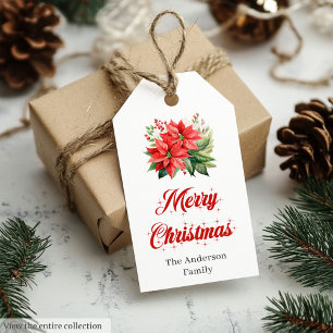 Etiqueta Para Presente Marcas de Presente de Natal de Poinsettia em Aquar