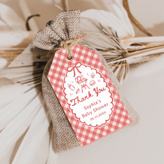 Etiqueta Para Presente Marcas de presente para chá de bebê Red Gingham Ba