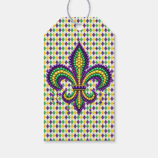 Etiqueta Para Presente Mardi Gras fleur de lis, verde-púrpura