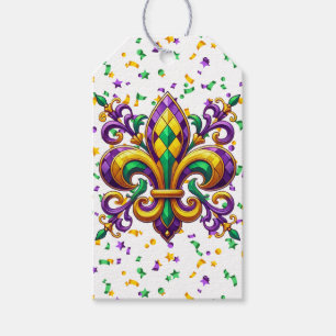 Etiqueta Para Presente Mardi Gras fleur de lis, verde-púrpura