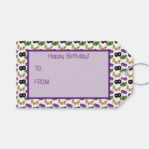 Etiqueta Para Presente Mardi Gras Mask Purple Green Faux Dourado Black