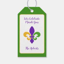 Etiqueta Para Presente Mardi Gras NAME Green Gold Purple Fleur de Lis