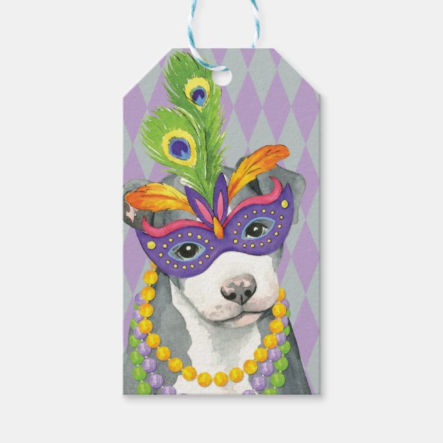 Etiqueta Para Presente Mardi Gras Pit Bull (Frente)