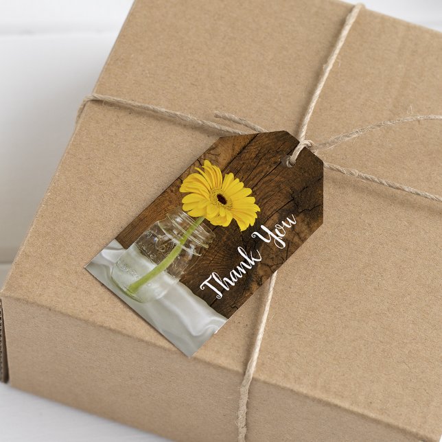 Etiqueta Para Presente Margarida Amarela em Mason Jar Barn. (Criador carregado)