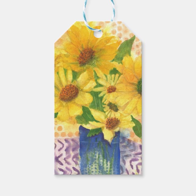 Etiqueta Para Presente margarida amarela no vaso azul (Frente)