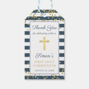 Etiqueta Para Presente Marinho Azul Dourado - Primeira Comunhão Sagrada