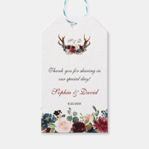 Etiqueta Para Presente Marinho Azul Floral Antlers Casamento