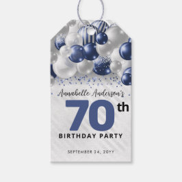 Etiqueta Para Presente Marinho Azul Prata Balão Brilhante Favorito Aniver