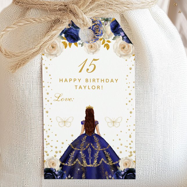 Etiqueta Para Presente Marinho Blue Floral Princess Happy Birday (Criador carregado)