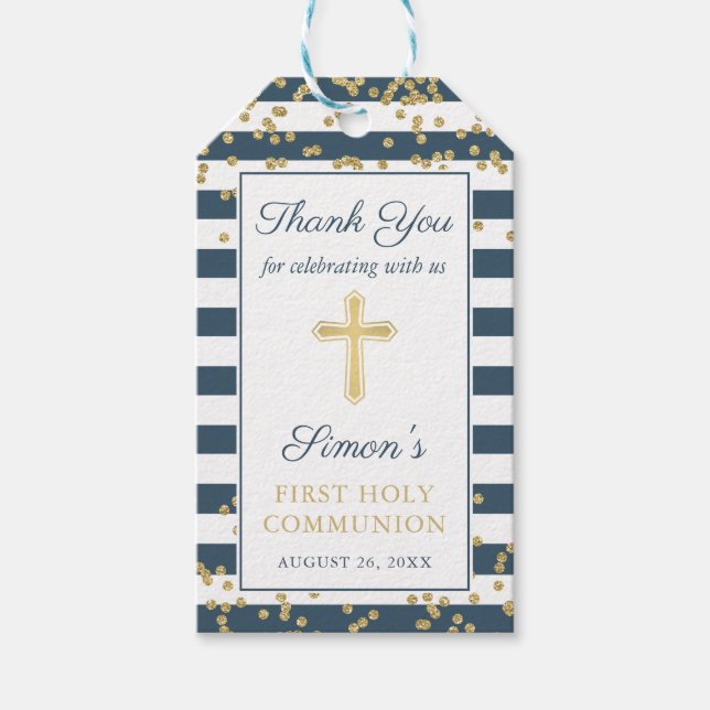 Etiqueta Para Presente Marinho brilhante Dourado - Primeira Comunhão Sagr (Frente)
