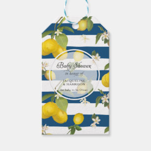 Etiqueta Para Presente Marinho De Folhagem Floral Citrus Lemon Obrigado