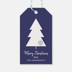 Etiqueta Para Presente Marinho de Natal Feliz Árvore de Natal Azul