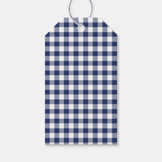Etiqueta Para Presente Marinho Gingham Clássico Azul (Frente)