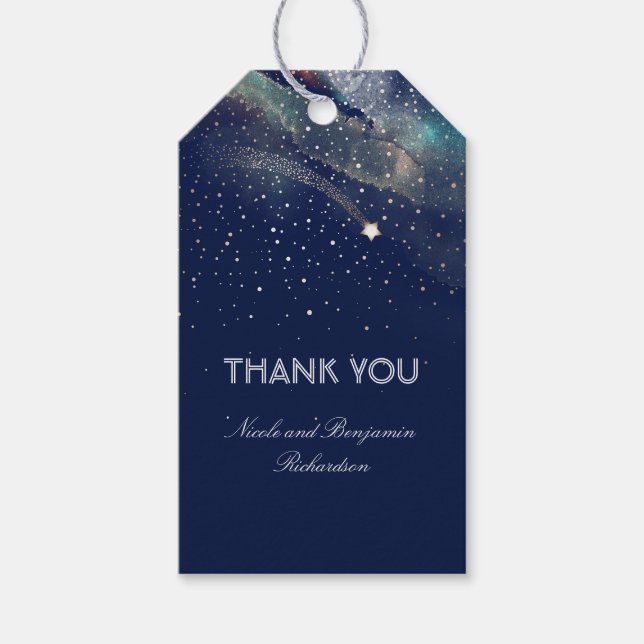 Etiqueta Para Presente Marinho nas Estrelas e Casamento Noturno Dourado (Frente)