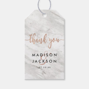Etiqueta Para Presente Mármore branco & obrigado Dourado cor-de-rosa do