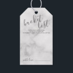 Etiqueta Para Presente Mármore de Lista de Baldes de Casamento de Script<br><div class="desc">Adicione um toque pessoal ao seu casamento com um cartão de etiqueta de balde de casamento de script moderno. Esta placa apresenta o título 'lista de baldes' no estilo de fonte do script moderno da cinza e detalhes no estilo de fonte do sans moderno da cinza em fundo branco.</div>