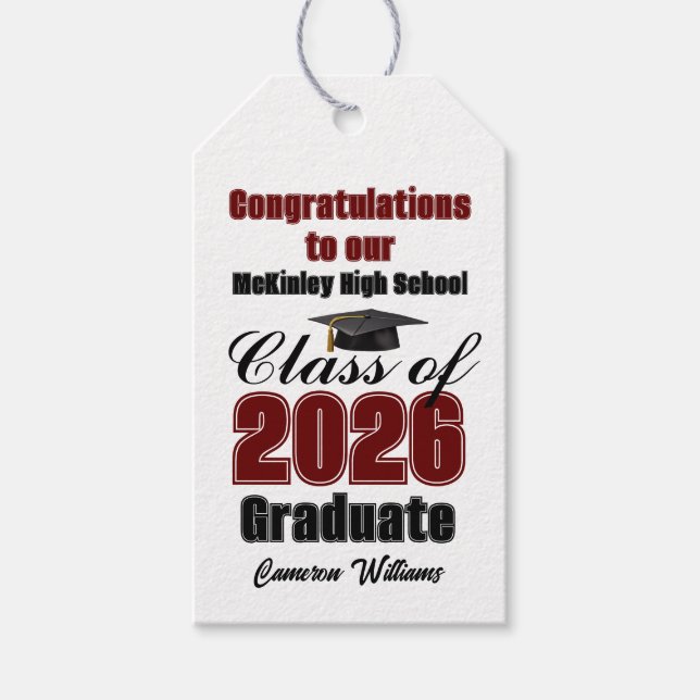 Etiqueta Para Presente Maroon Class of 2026 Graduation Party Custom (Frente)