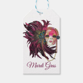 Etiqueta Para Presente Máscara de miçangas, Penas e Mardi Gras