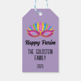 Etiqueta Para Presente Máscara de Purim Puro com Nome da Família de Penas