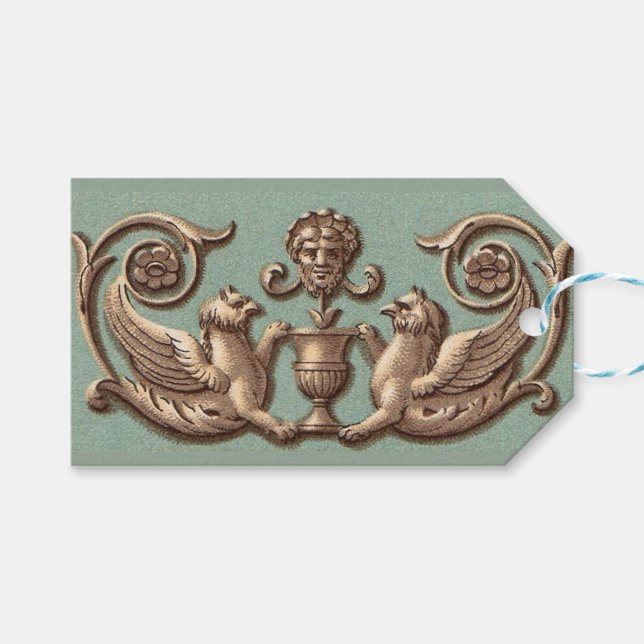 Etiqueta Para Presente máscara grega antiga entre dois fênix (Frente (horizontal))