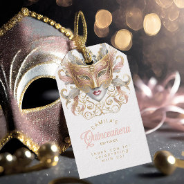 Etiqueta Para Presente Mascarada Quinceanera Rosa Dourado ID1031