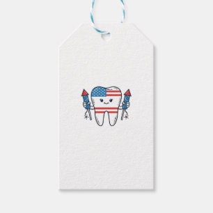 Etiqueta Para Presente Mascote de Dente Patriótico Design de Fogos de Art