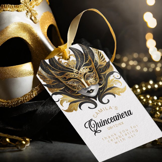 Etiqueta Para Presente Masquerade Quinceanera Preto Dourado ID1031 (Criador carregado)