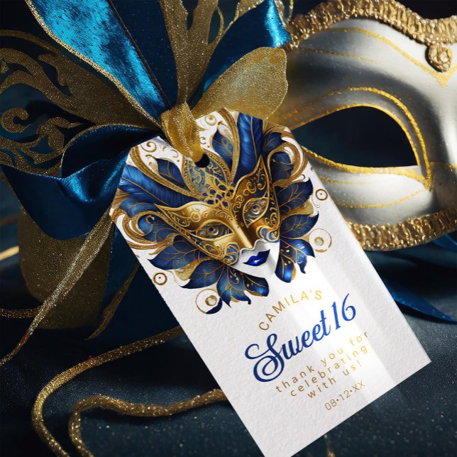 Etiqueta Para Presente Masquerade Sweet 16 Azul Dourado ID1032 (Criador carregado)