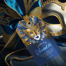Etiqueta Para Presente Masquerade Sweet 16 Azul Dourado V2 ID1032