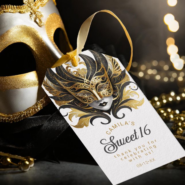 Etiqueta Para Presente Masquerade Sweet 16 Preto Dourado ID1032 (Criador carregado)