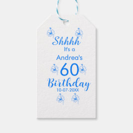 Etiqueta Para Presente Mauve branco azul shhhh 60.º aniversário nome flor