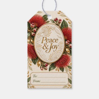 Etiqueta Para Presente Medalhão Floral de Natal Pōhutukawa Paz & Alegria