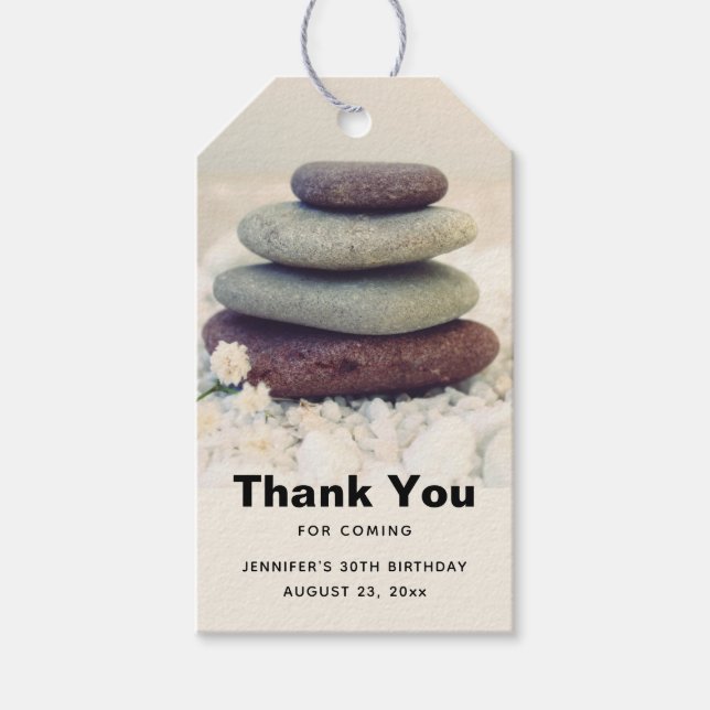 Etiqueta Para Presente Meditativo de Pedras Empilhadas no Cairday Obrigad (Frente)