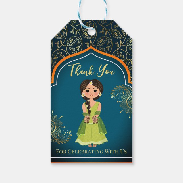 Etiqueta Para Presente Mehndi padrões árabe indiano verde design (Frente)