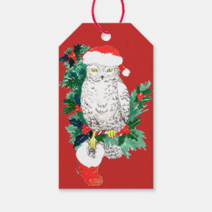Etiqueta Para Presente Meia da coruja do Natal e chapéu lunáticos do