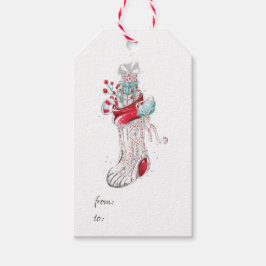 Etiqueta Para Presente Meia de Natal de aquarela fofa de Inverno