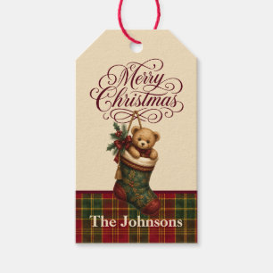 Etiqueta Para Presente Meia de Natal de Urso Teddy Vintage Personalizada