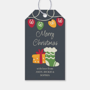 Etiqueta Para Presente Meia de Natal Presente e Luzes Personalizadas