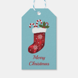 Etiqueta Para Presente Meia de Natal Vermelha no Azul - Feliz Natal