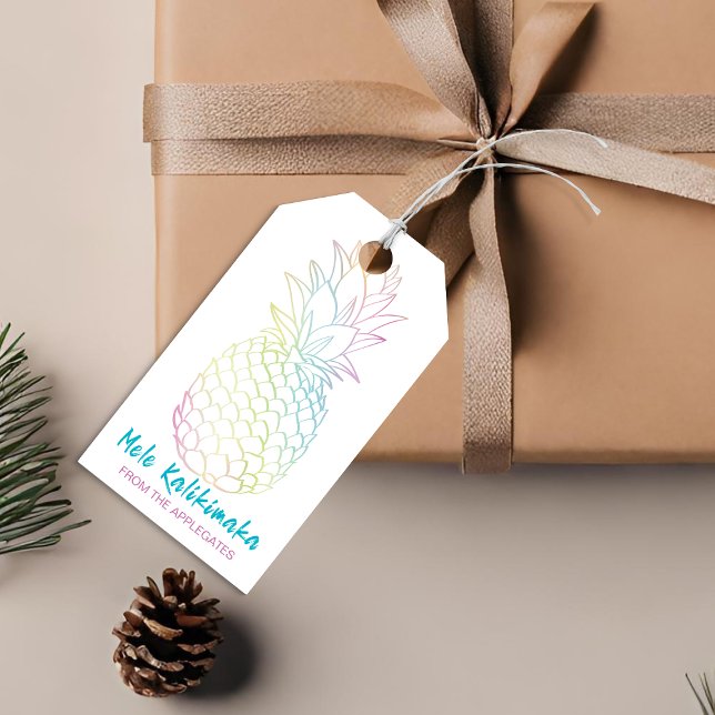 Etiqueta Para Presente Mele Kalikimaka Pineapple Hawaii (Mele Kalikimaka Christmas Pineapple Hawaii Gift Tags)
