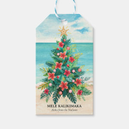 Etiqueta Para Presente Mele Kalikimaka Praia Tropical Palmeira Natal