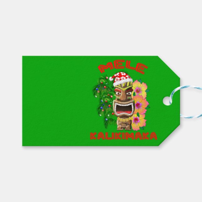 Etiqueta Para Presente Mele Kalikimaka Santa Claus Tiki (Frente (horizontal))