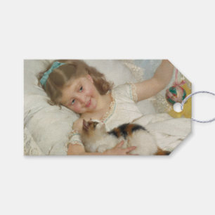 Etiqueta Para Presente Menina Brincando com seu Gato de Estimação (Émile 