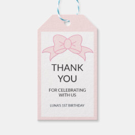 Etiqueta Para Presente Menina com Laço Rosa Aniversário de 1 ano Kids