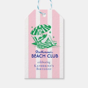 Etiqueta Para Presente Menina de Praia Verde Listras Rosa Festa de Aniver