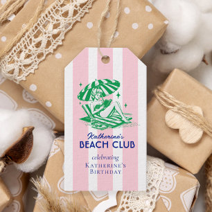 Etiqueta Para Presente Menina de Praia Verde Listras Rosa Festa de Aniver