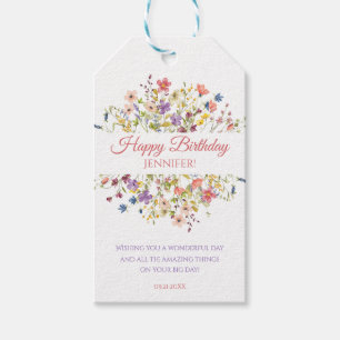 Etiqueta Para Presente Menina do Aniversário de 1 ano com Flor Silvestre 