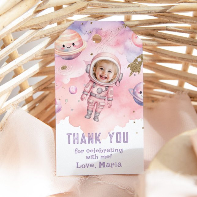 Etiqueta Para Presente Menina do espaço sideral foto astronauta obrigada (Criador carregado)